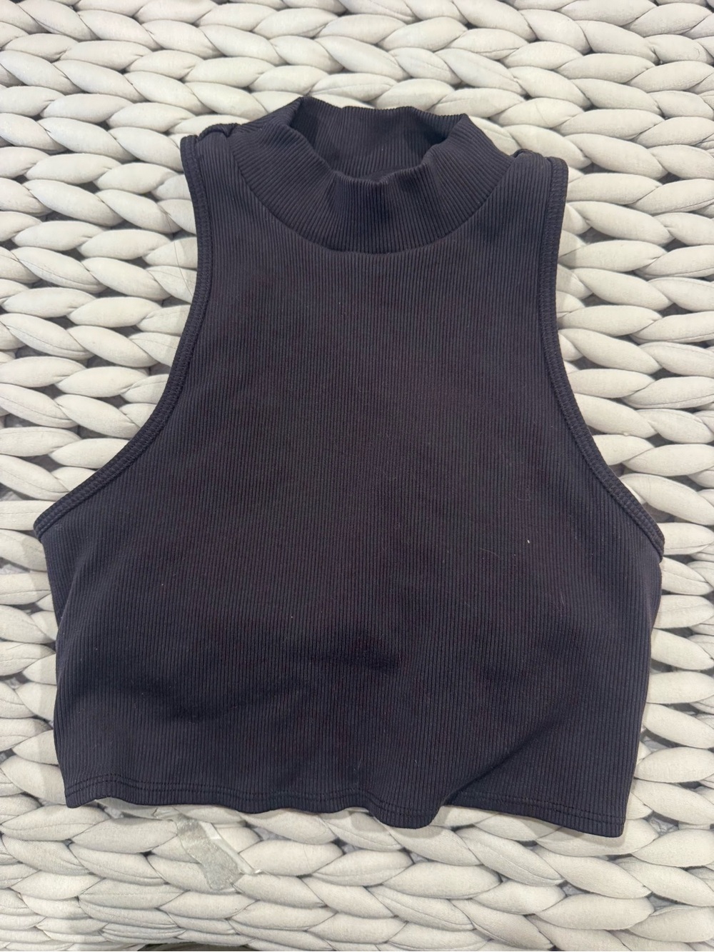 ALO Yoga Black Ribbed Mock Neck Crop Tank